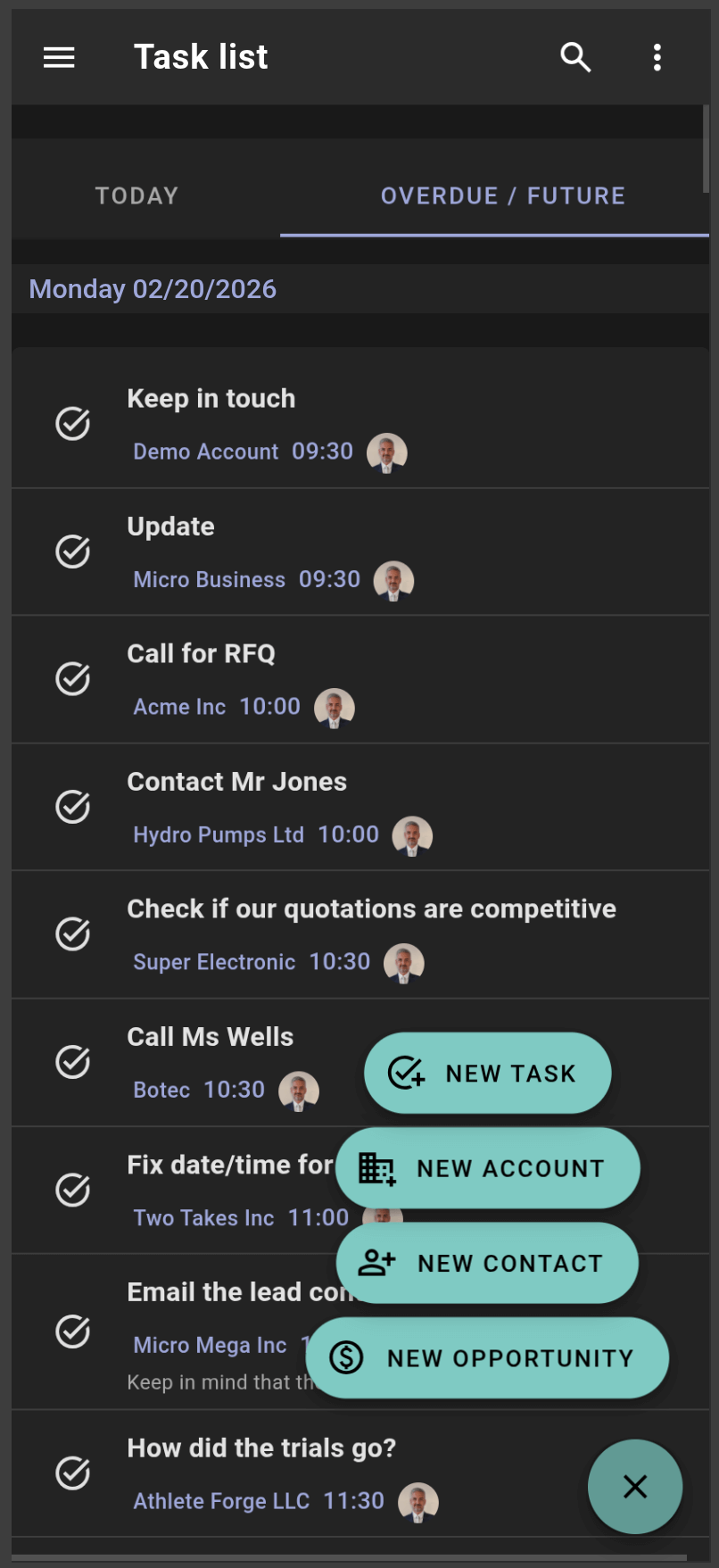 Onflexa Mobile Tasks Dark Mode